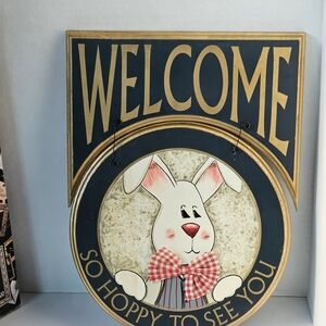 Enesco Welcome Bunny Wall Art - Black, Gold, Red " So Happy To See Ypu" Plaque